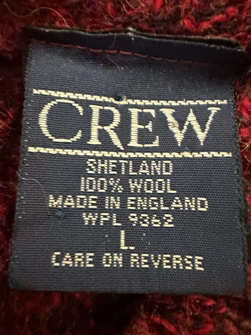 Vintage Crew Clothing Shetland Wool Sweater Large Red Marled Chunky Shawl Neck